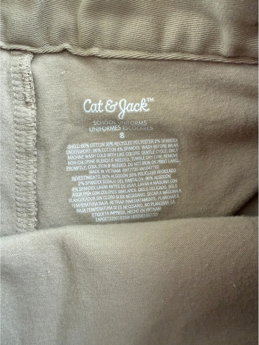 Cat & Jack Girls' Khaki School Uniform Skort Size 8 with Built-in Shorts